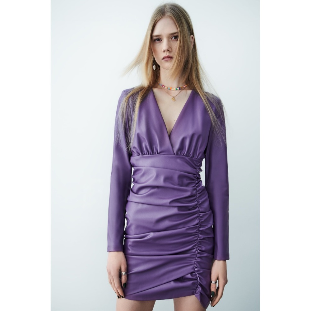 ZARA FAUX LEATHER DRESS PURPLE